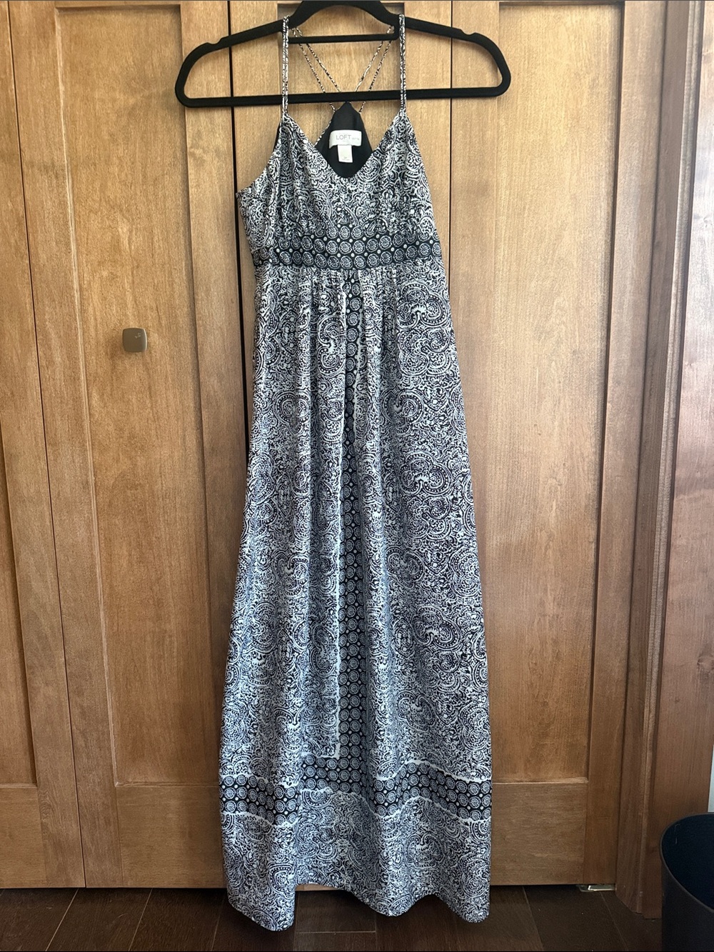 LOFT Black & White Paisley Print Spaghetti-Strap Maxi Dress